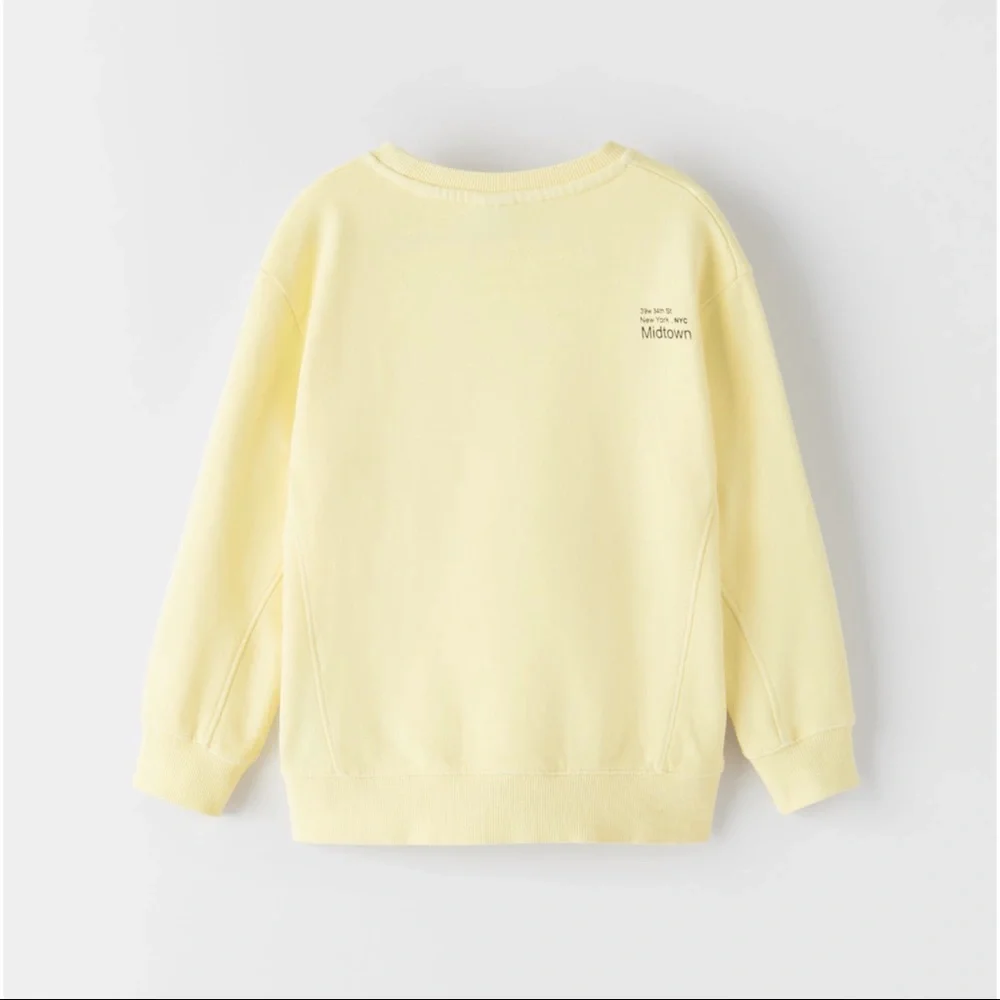 Zara Yellow Slogan Sweatshirt with Seam Detail and Vintage Graphic 10 Kids NWT - Picture 4 of 8